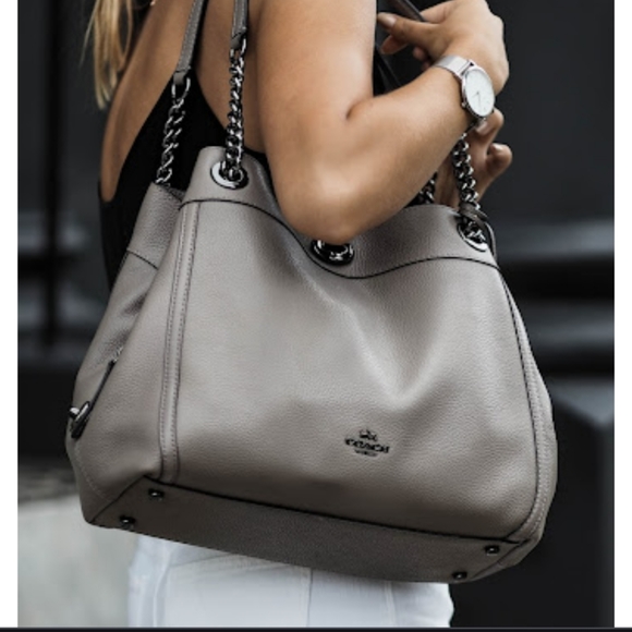 Coach Turnlock Eddie Beechwood Pebbled grain Leather Chain Strap shoulder bag - Picture 2 of 14